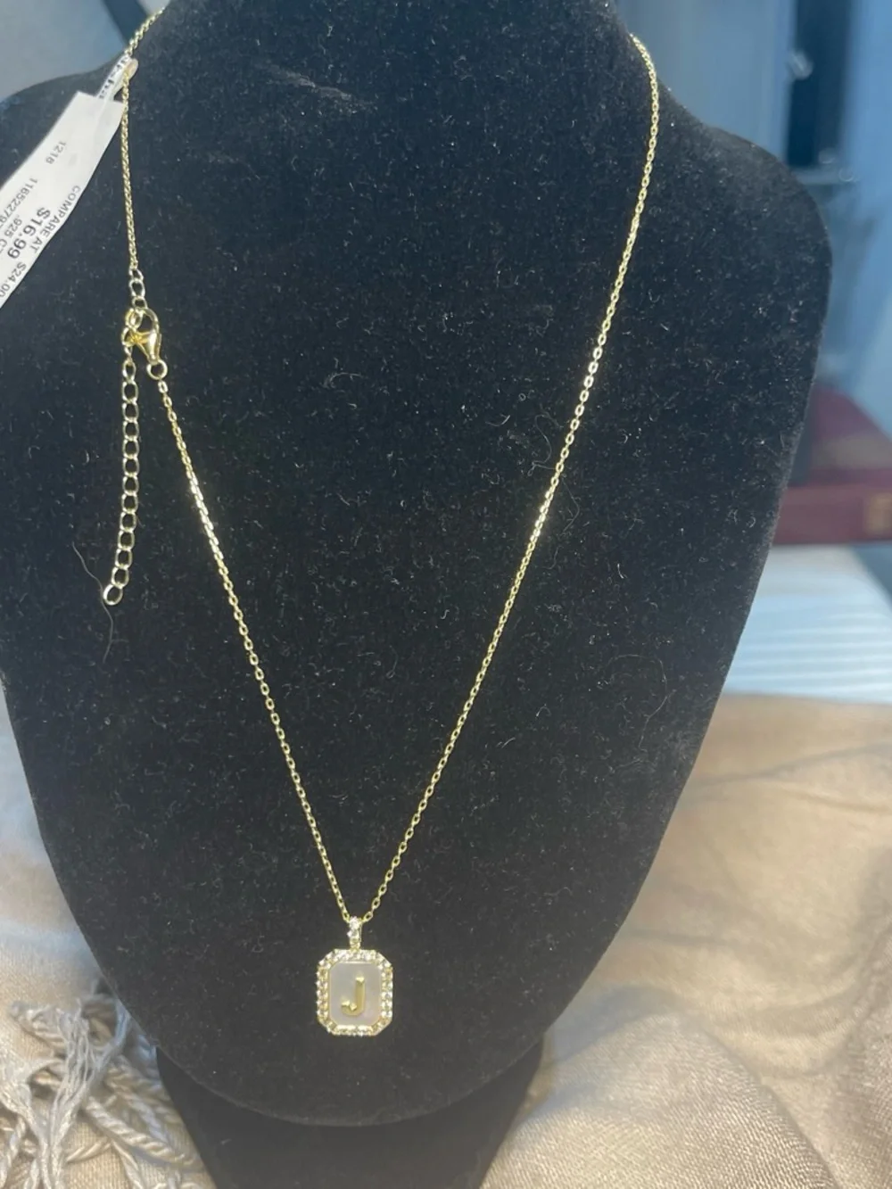 Marsha Jewelry woman’s Gold Tone Letter J Initial Rhinestone Pendant Necklace